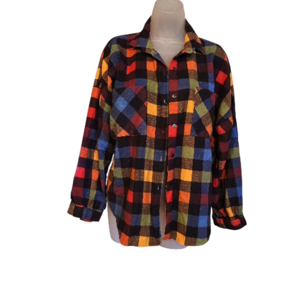 SEARS The Fashion Place Colorful Womens Checked Button-up Shirt  Vintage 70s